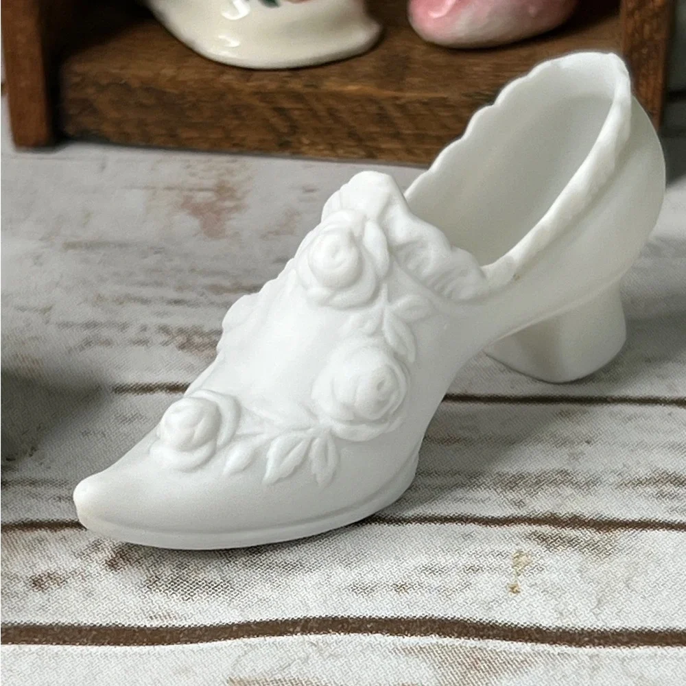 Vintage Miniature Shoe Collection Multicolor Porcelain Glass Wood Shelves OS